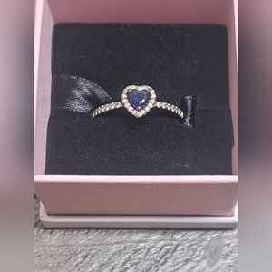 Pandora Blue Heart Halo Ring Sterling Silver Size 8
